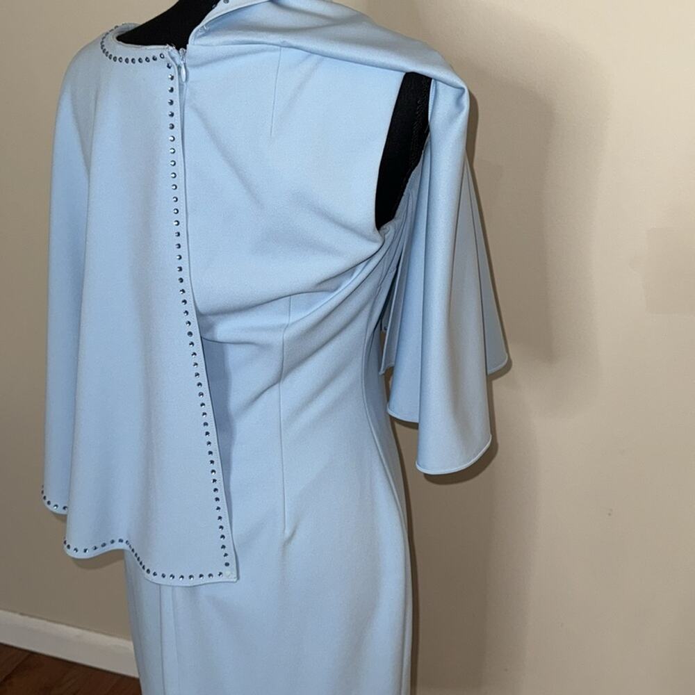 Calvin Klein Women's Cape Sheeth Flutter Sleeve Midi Dress Powder Blue Size 6 - Picture 4 of 11